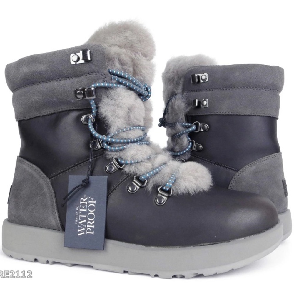 UGG Viki Waterproof Metal Leather Fur Boots Womens Size 7.5 New